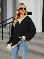 Contrast Round Neck Long Sleeve Sweatshirt in Gold