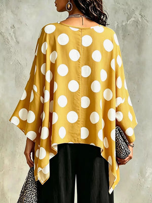 Polka Dot Asymmetrical Hem Blouse in Gold