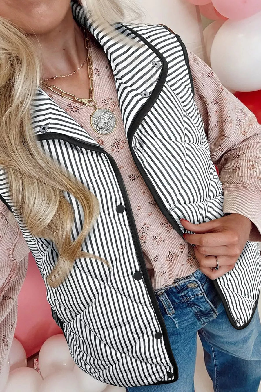 Striped Quilted Vest Coat option 5