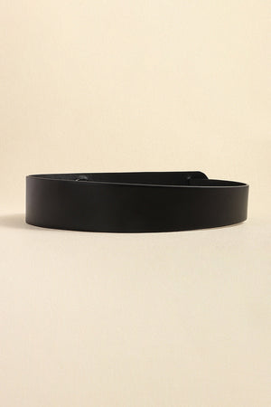 Black sculpted leather waist belt with adjustable buckle detail