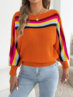 pullover sweater in Orange with off-shoulder and long sleeve