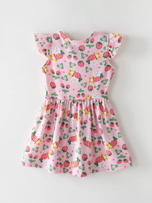 Children's Strawberry Print Ruffle Sleeve Dress option 5