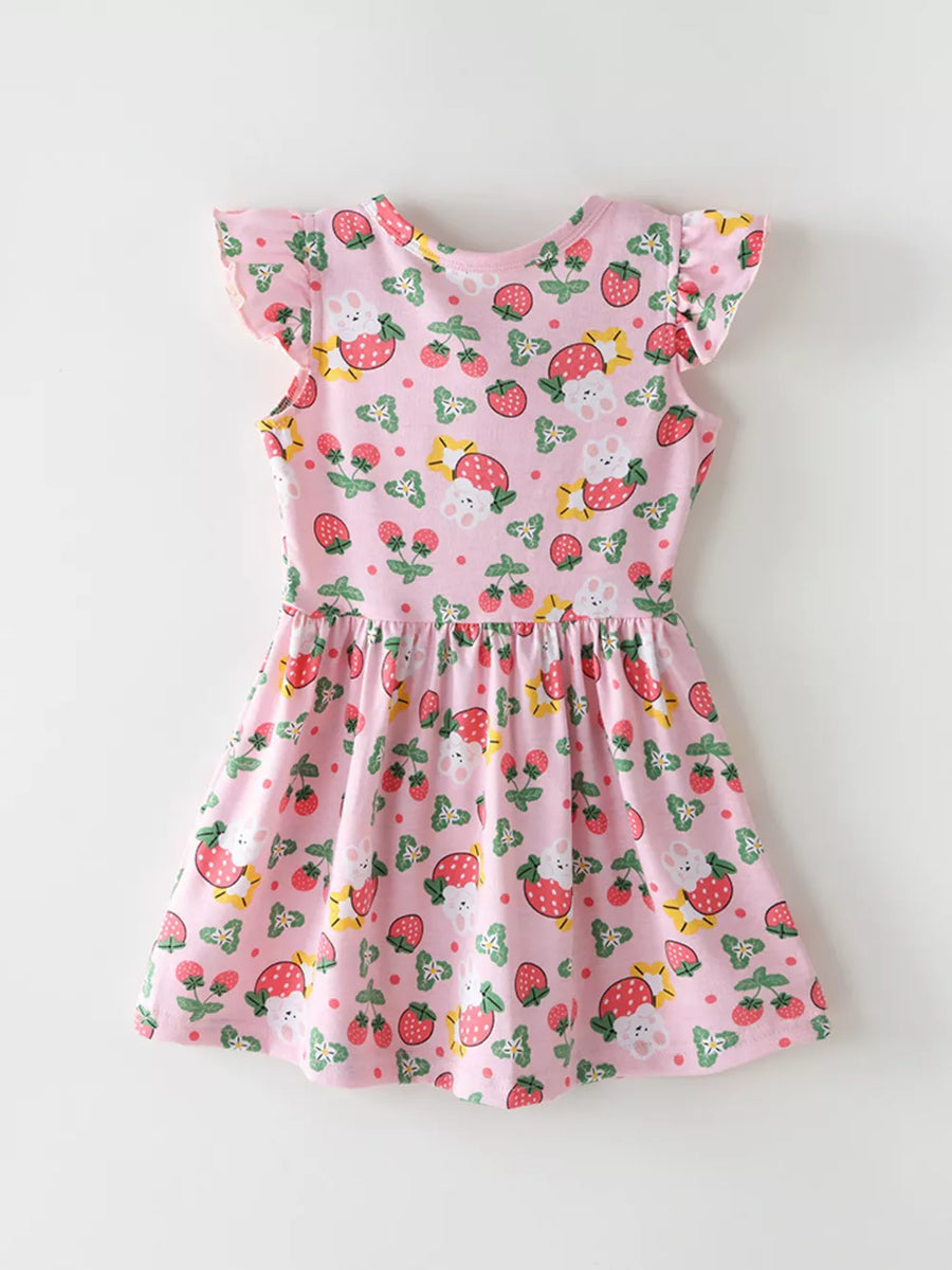 Children's Strawberry Print Ruffle Sleeve Dress option 5