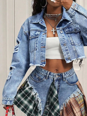 Distressed Cropped Denim Jacket option 7