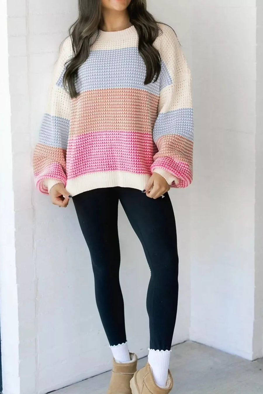 Color Block Waffle Knit Sweater option 5