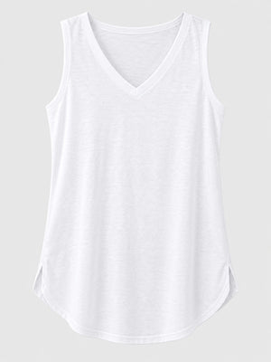V-Neck Casual Loose Fit Tank Top in Yellow with relaxed fit