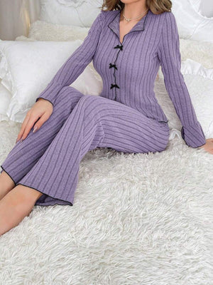 Wine Red pajama set with bow and long sleeve