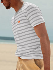Men's Full Size Striped Pocket Short Sleeve T-shirt in Black