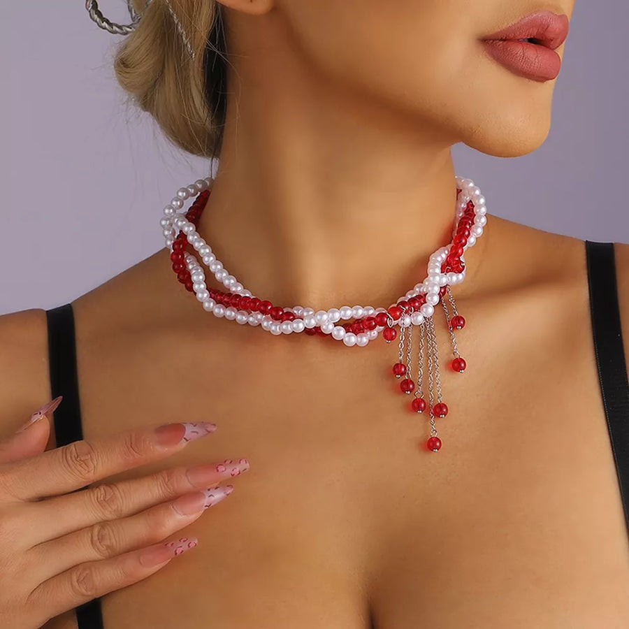 red necklace with choker and clasp