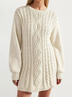 Apricot sweater dress featuring cable-knit and cable knit