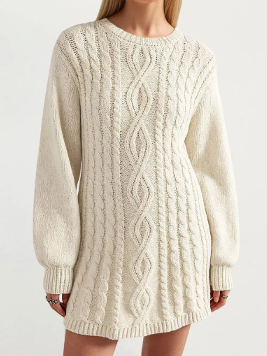 Apricot sweater dress featuring cable-knit and cable knit