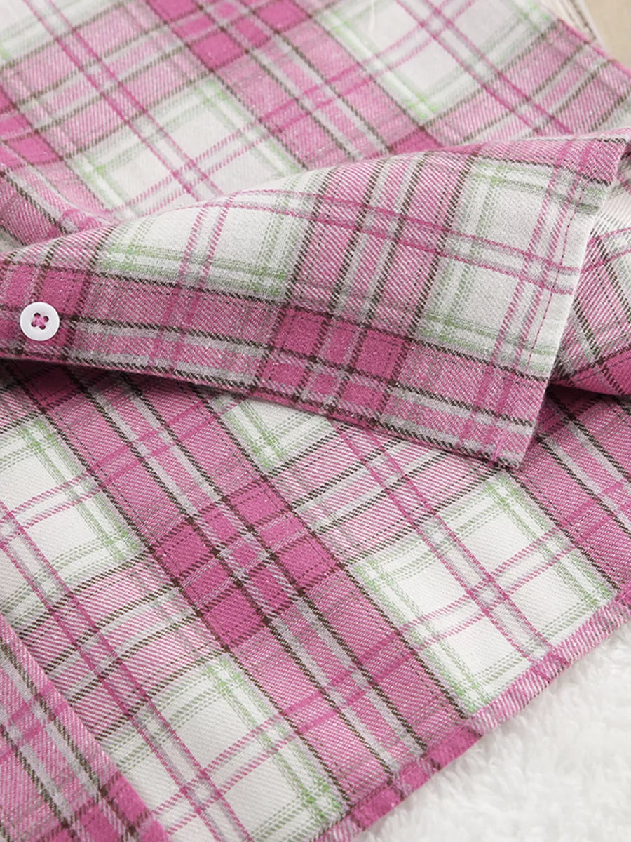 pajama set featuring plaid in white with 100% polyester Care instructions: Machine wash cold texture