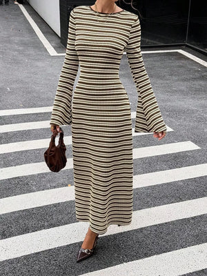 sweater dress featuring striped in Brown with 95% polyester, 5% elastane Care instructions: Machine wash cold texture