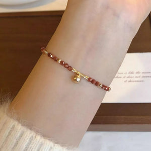 Lightweight 18k Gold-plated Beaded Charm Bracelet in gold with beaded