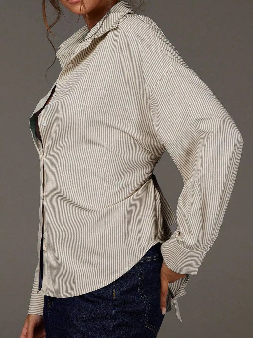 button-down shirt featuring striped in Blue with 50% viscose, 50% polyester Care instructions: Machine wash cold texture
