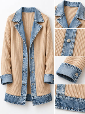 White cardigan with ribbed and long sleeve