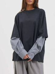 t-shirt in white with striped and layered