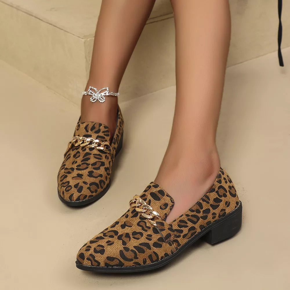 Leopard Leopard Chain Detail Loafers