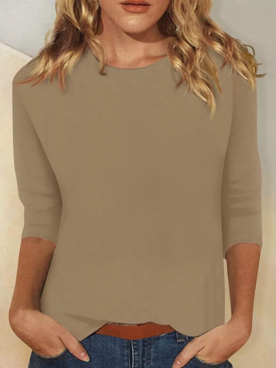 Yellow Solid Color Round Neck T-shirt