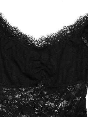 black jumpsuit with pullover and lace