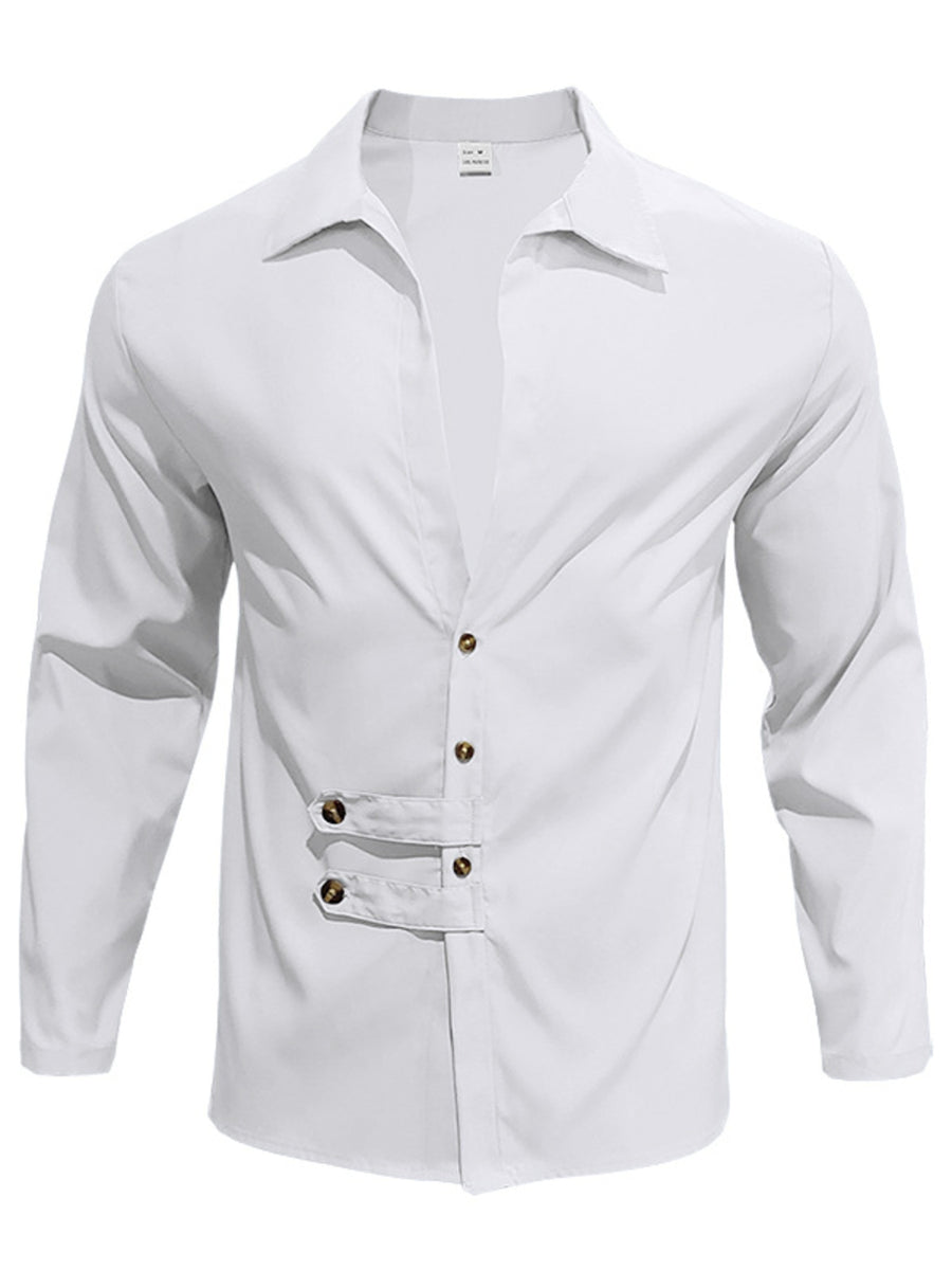 White long-sleeve men's casual shirt with button detail