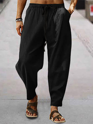 Men's black drawstring wide leg sweatpants with pockets