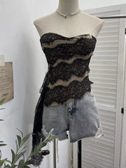 White Lace Tube Top With Asymmetrical Hem