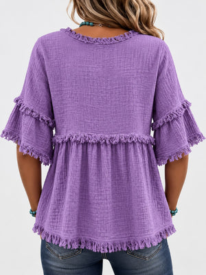 blouse in Green with fringe and hip-length
