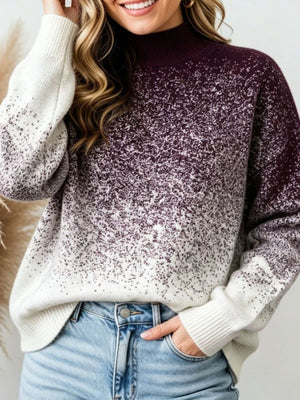Green turtleneck sweater with hip-length and pullover