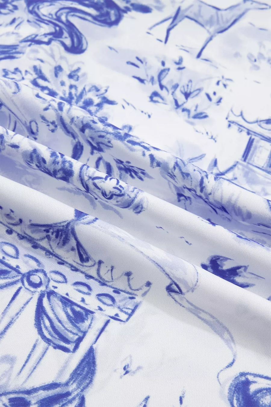 Toile Print V-neck Blouse With Striped Accents