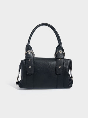 Studded Decor Shoulder Bag With Buckle in Black
