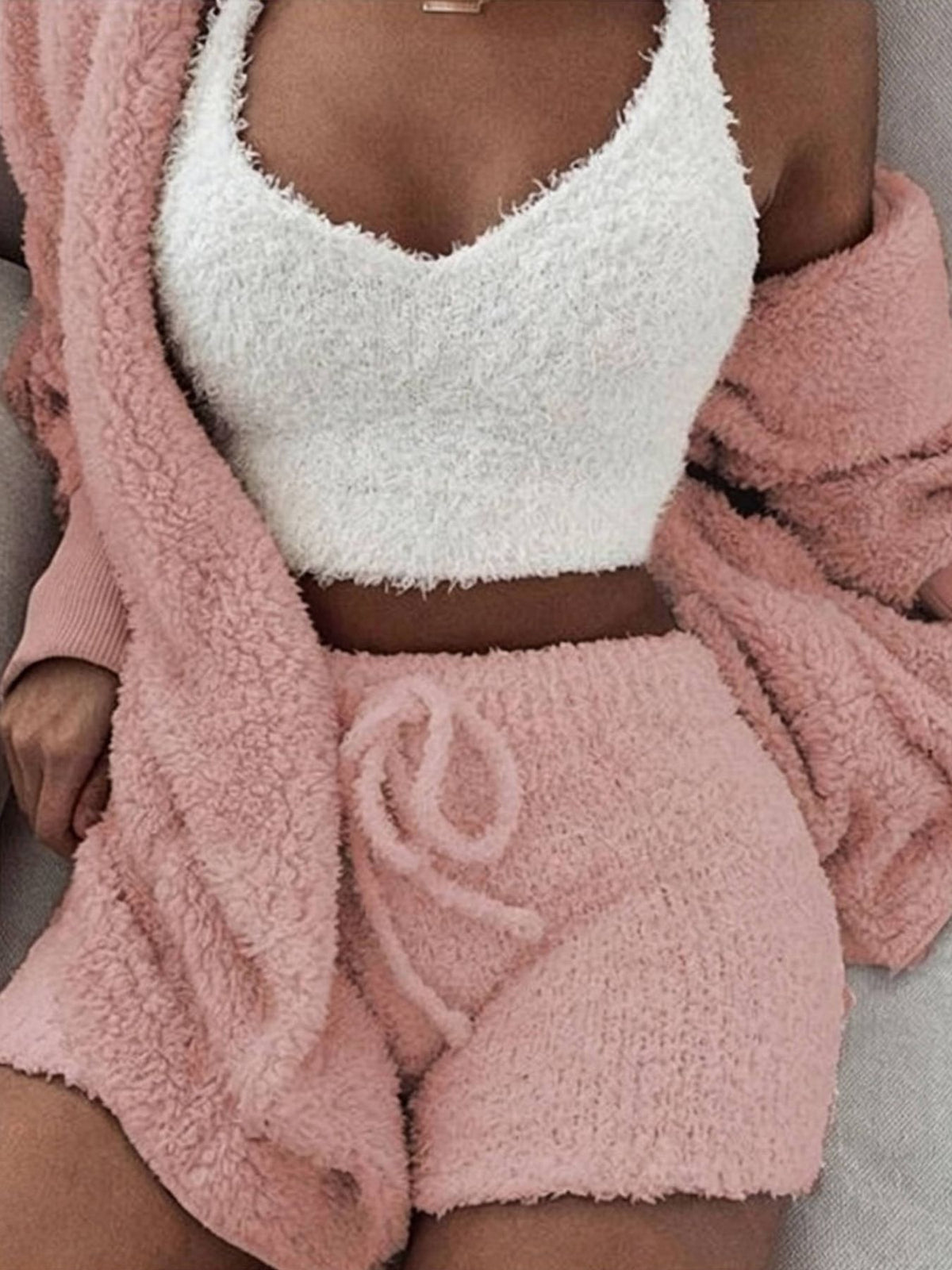 Red relaxed pajama set with v-neck
