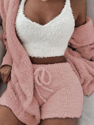 Red relaxed pajama set with v-neck
