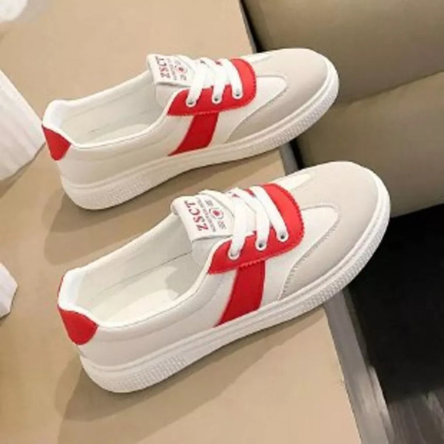 Red with Round Toe Lace Up Sneakers in Red