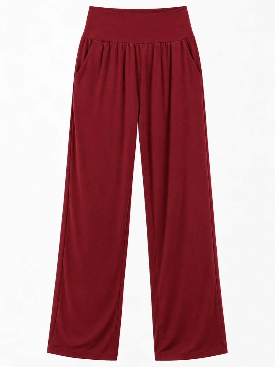 Pocketed High-Waisted Wide-Leg Pants in Light Pink with pocketed