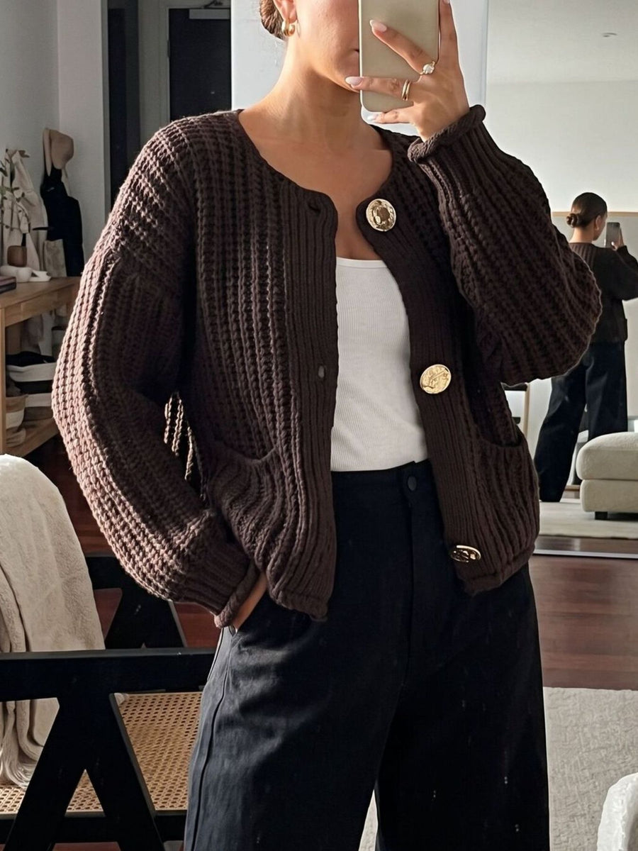 cardigan in Coffee Brown with buttoned and cropped