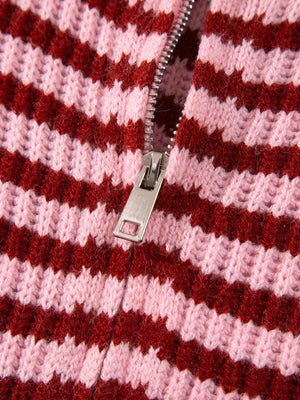 light pink zip-up sweater with drop shoulder and long sleeve