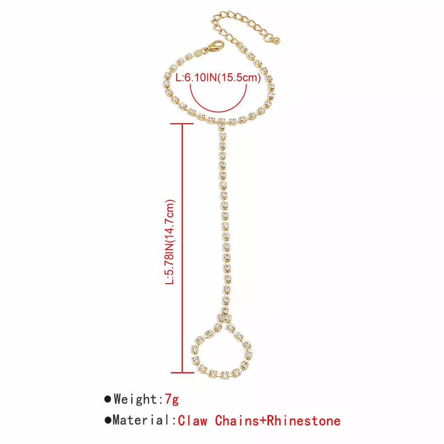 18k Gold-plated Alloy Rhinestone Bracelet With Ring in Silver