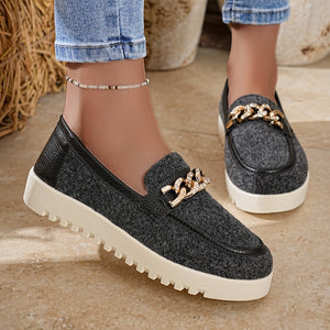 Round Toe Platform Slip-Ons Style 10600196656 in Black with round toe