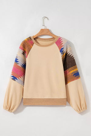 Sequined Rodeo Graphic Aztec Bubble Sleeve Sweatshirt option 5