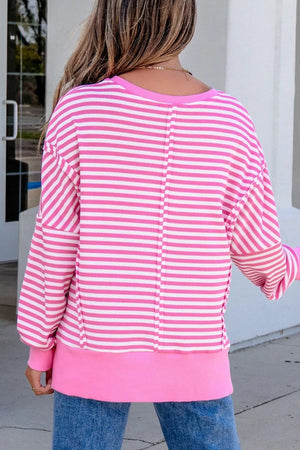 Stripe Textured Knit Color Block Long Sleeve Top option 10