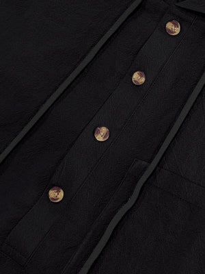 Black textured button-up shirt with a chest pocket and contrast trim