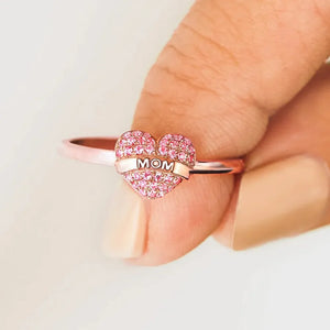 Rose gold ring with pave heart and MOM band detail
