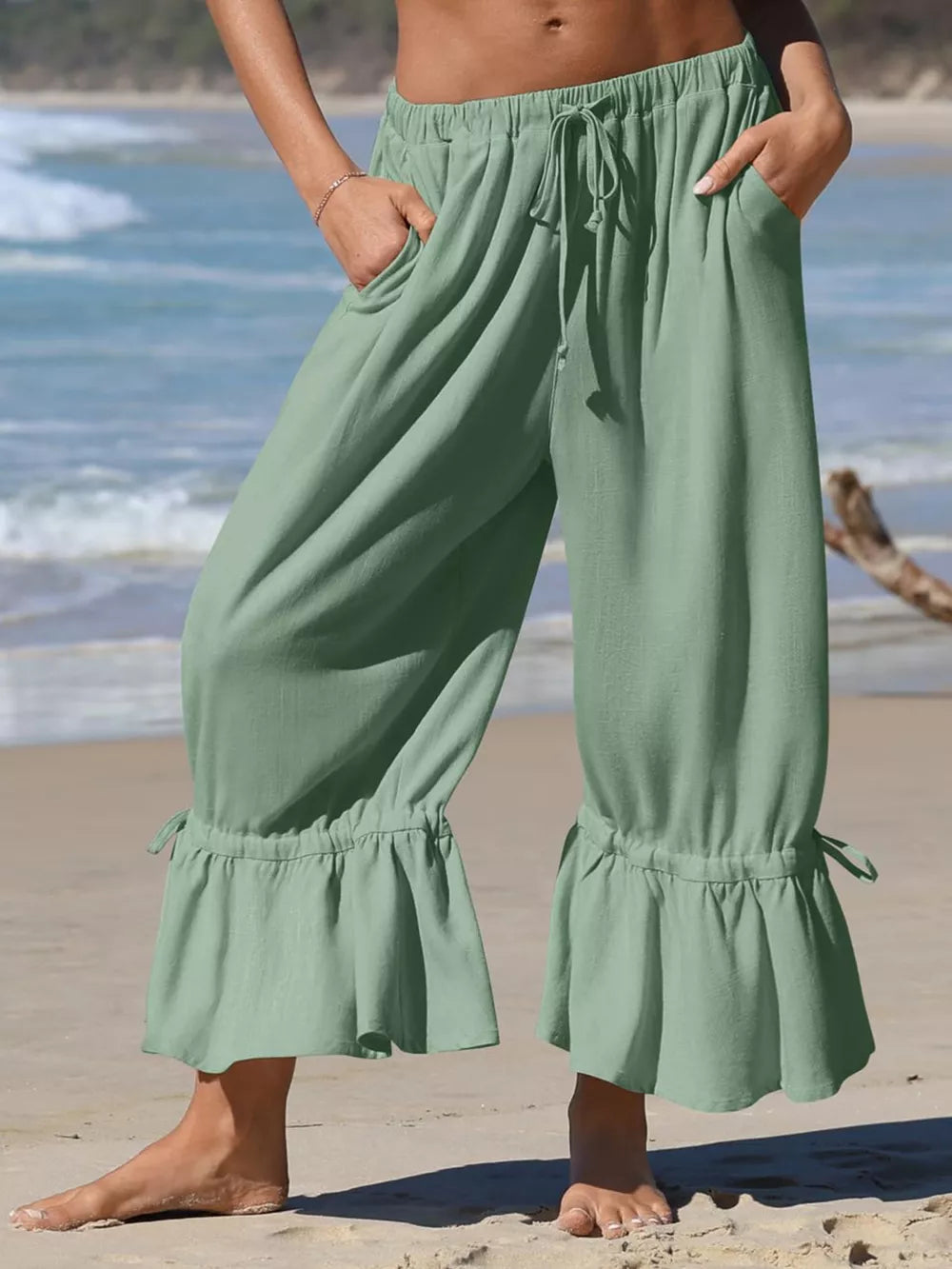 100% polyester Care instructions: Machine wash cold wide-leg pants in Yellow with wide-leg silhouette