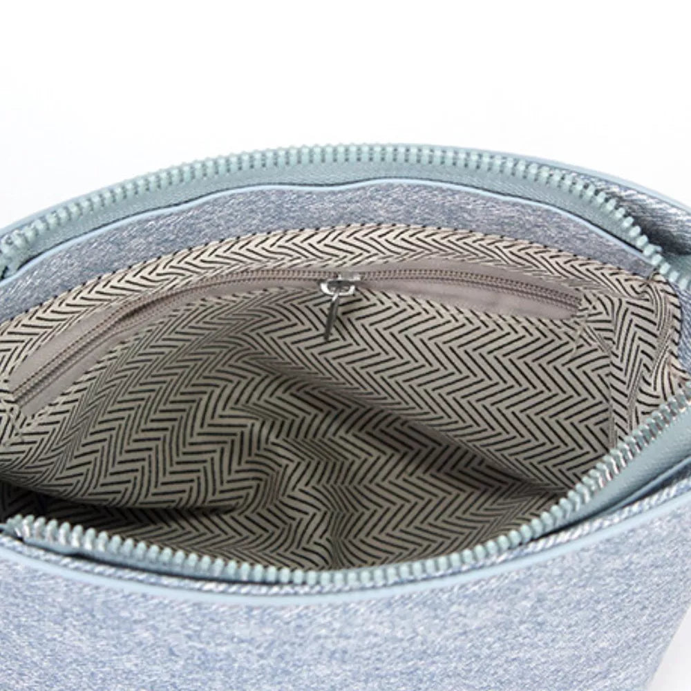 Canvas Mini Bucket Chest Bag in Pastel Blue with zipper closure