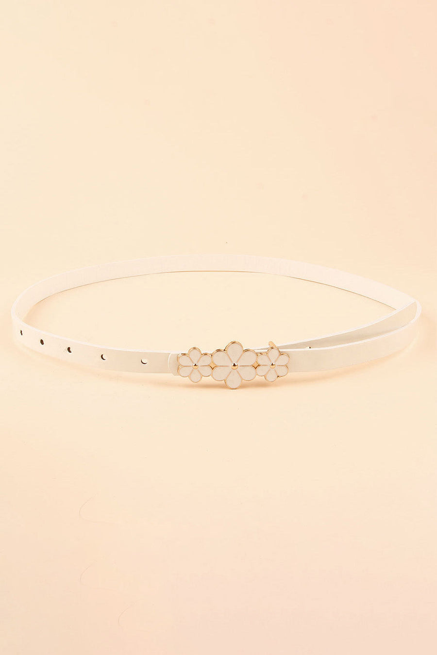 White skinny belt with floral buckle detail