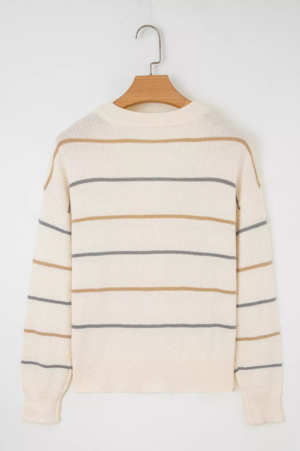 Beige cardigan with hip-length and button-front