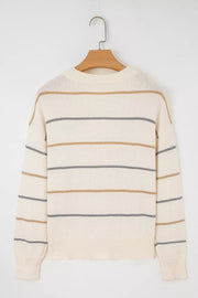 Beige cardigan with hip-length and button-front