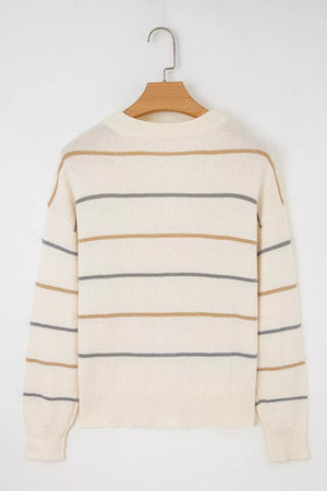 Beige cardigan with hip-length and button-front