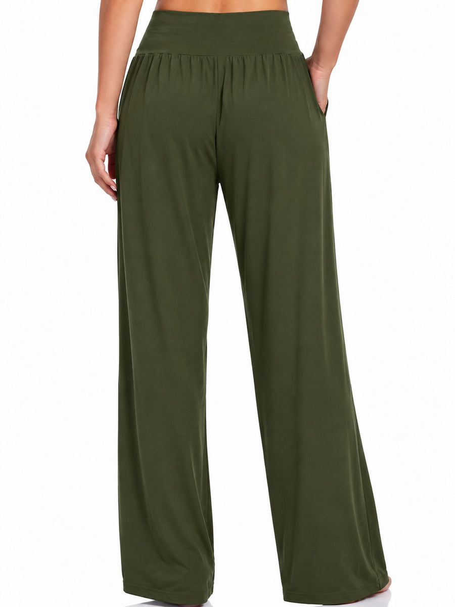 Apricot wide-leg pants with full-length and pull-on